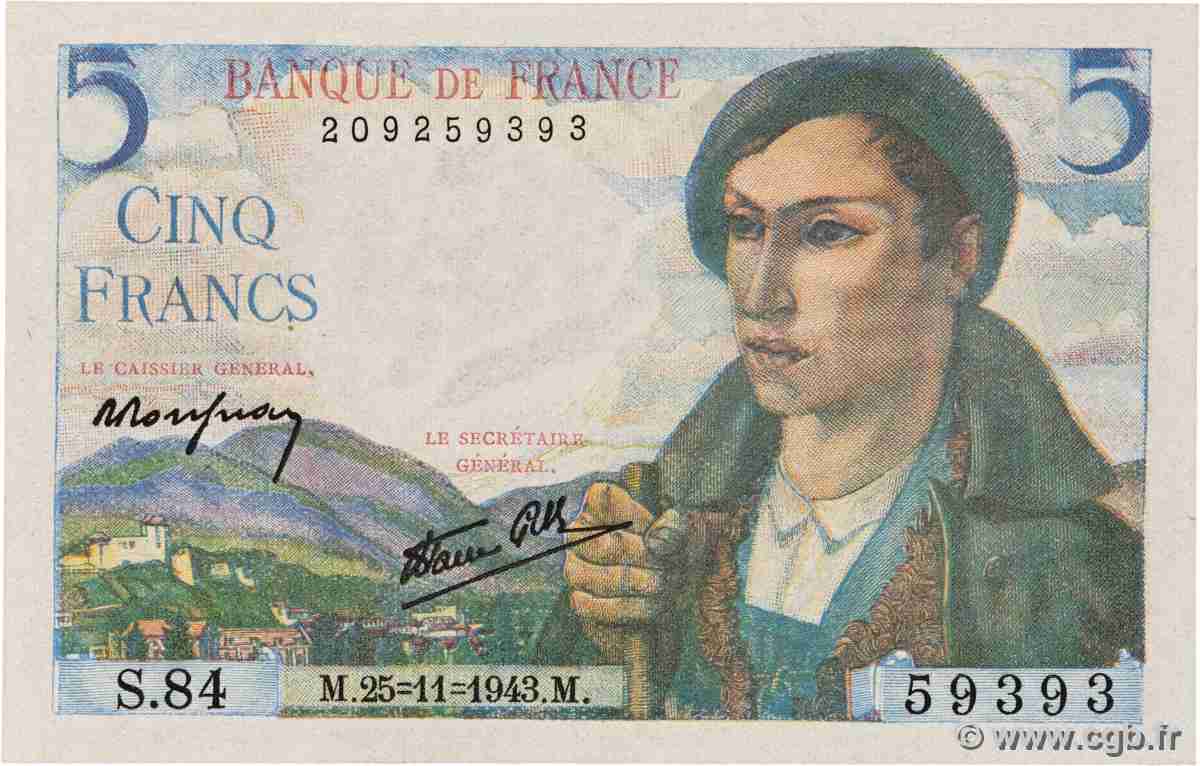 5 Francs BERGER FRANKREICH 1943 F.05.04 ST