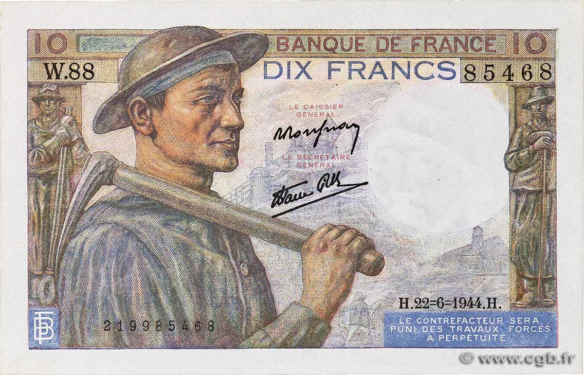 10 Francs MINEUR FRANKREICH 1944 F.08.12 ST