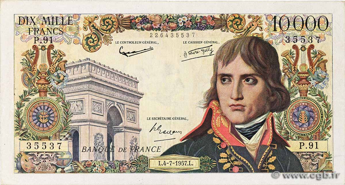 10000 Francs BONAPARTE FRANKREICH 1957 F.51.09 SS