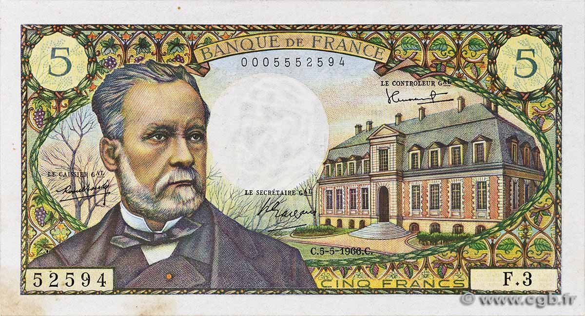 5 Francs PASTEUR FRANKREICH 1966 F.61.01 VZ