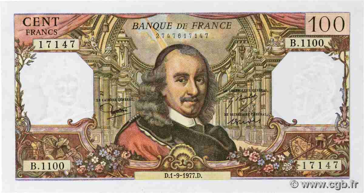 100 Francs CORNEILLE FRANKREICH 1977 F.65.59 fST