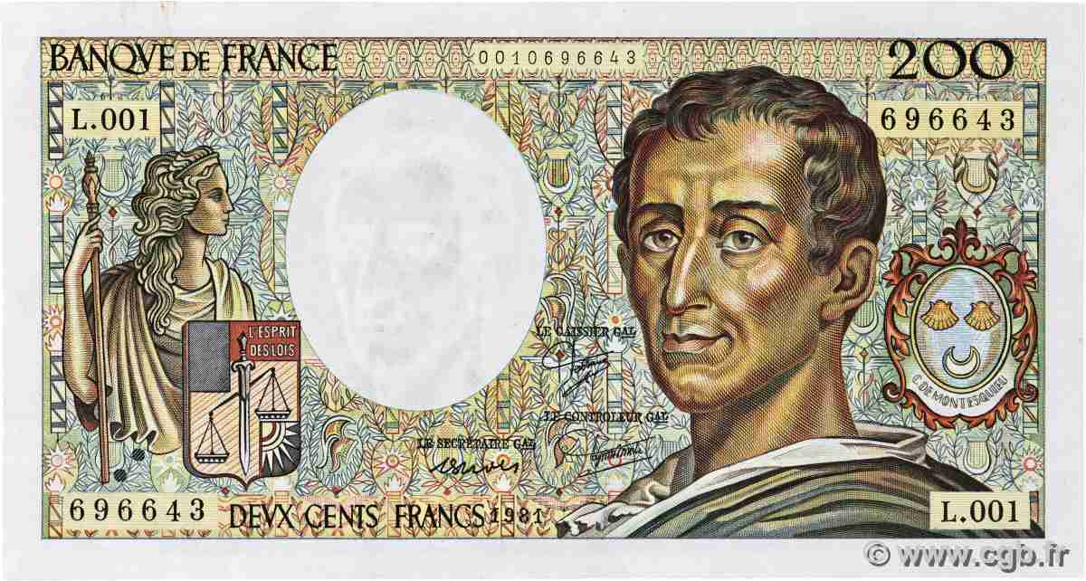 200 Francs MONTESQUIEU FRANKREICH 1981 F.70.01 VZ+