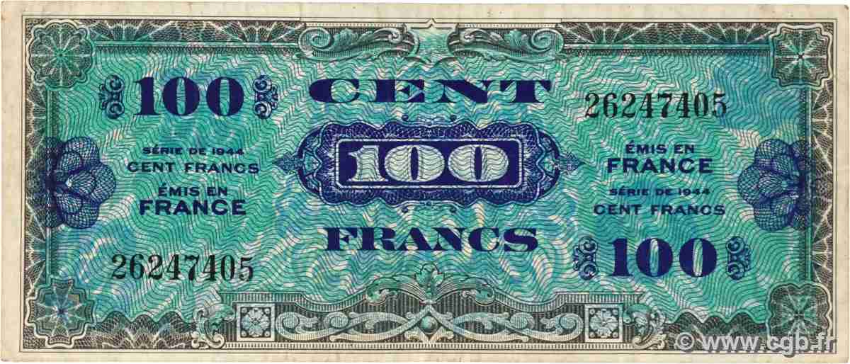 100 Francs DRAPEAU FRANKREICH 1944 VF.20.01 SS