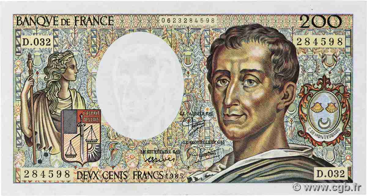 200 Francs MONTESQUIEU FRANKREICH 1985 F.70.05 SS