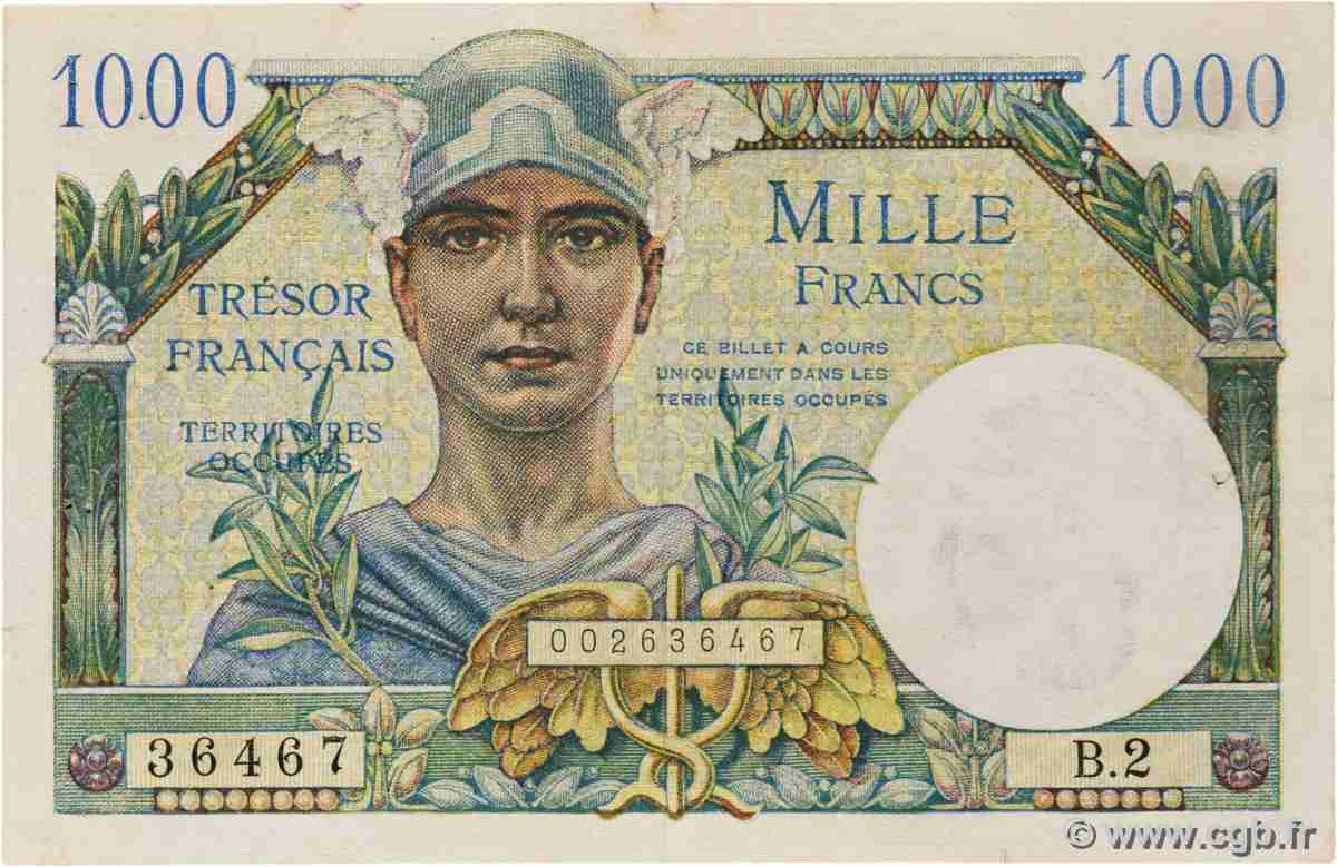 1000 Francs TRÉSOR FRANÇAIS FRANKREICH 1947 VF.33.01 fSS