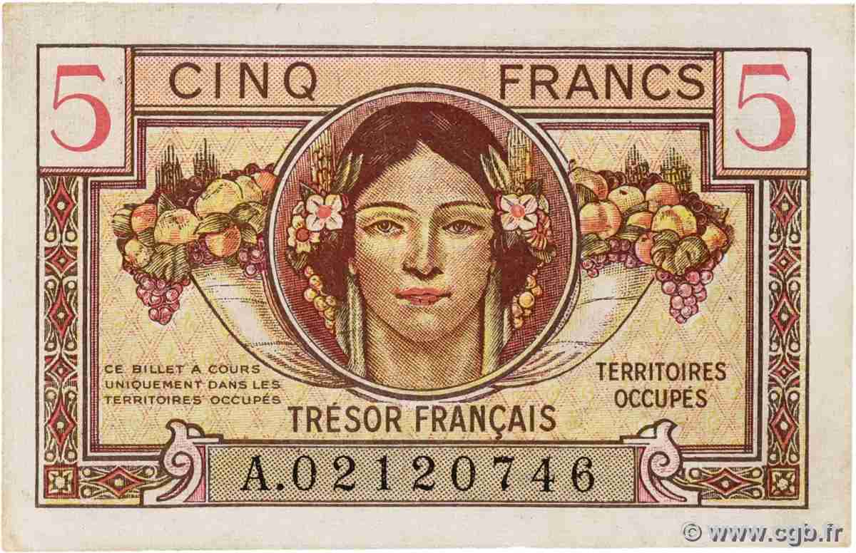 5 Francs TRÉSOR FRANÇAIS FRANCIA 1947 VF.29.01 MBC