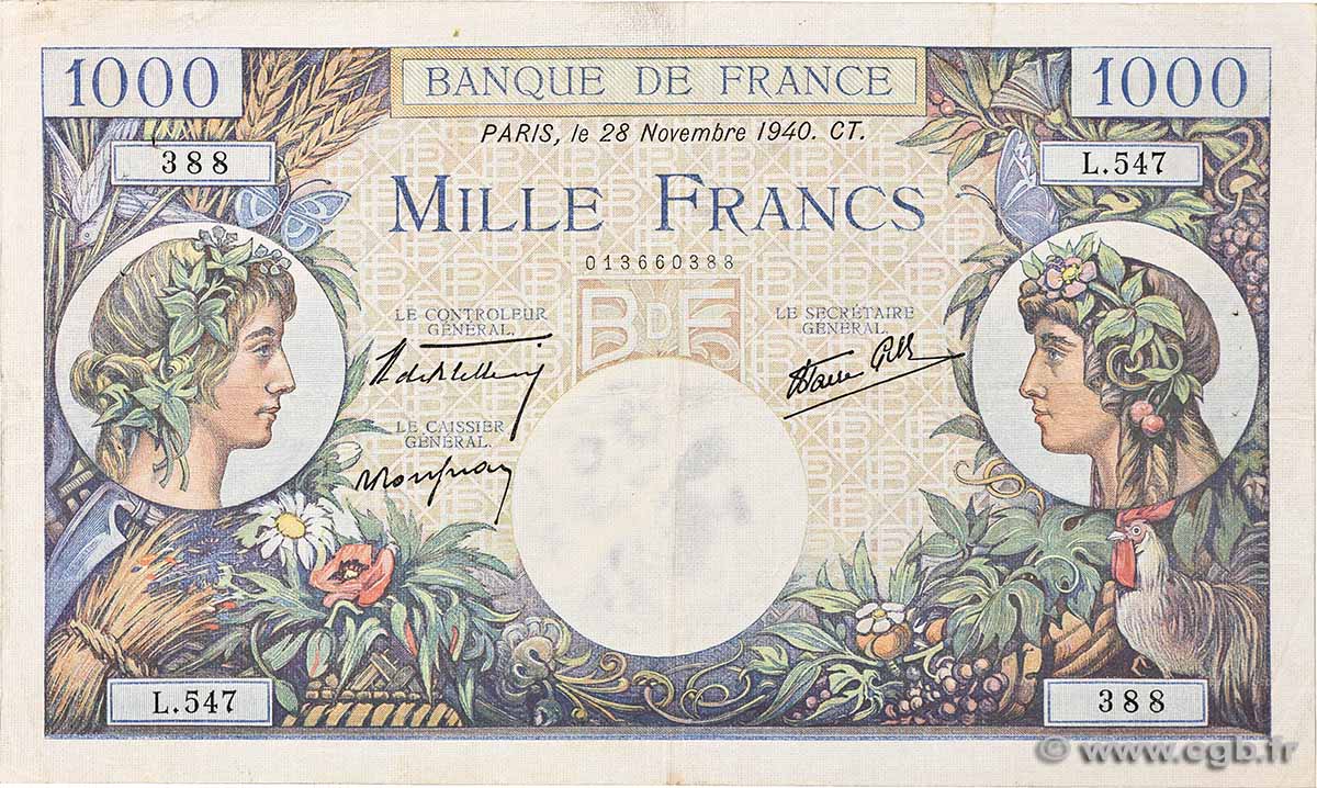 1000 Francs COMMERCE ET INDUSTRIE FRANKREICH 1940 F.39.02 fSS