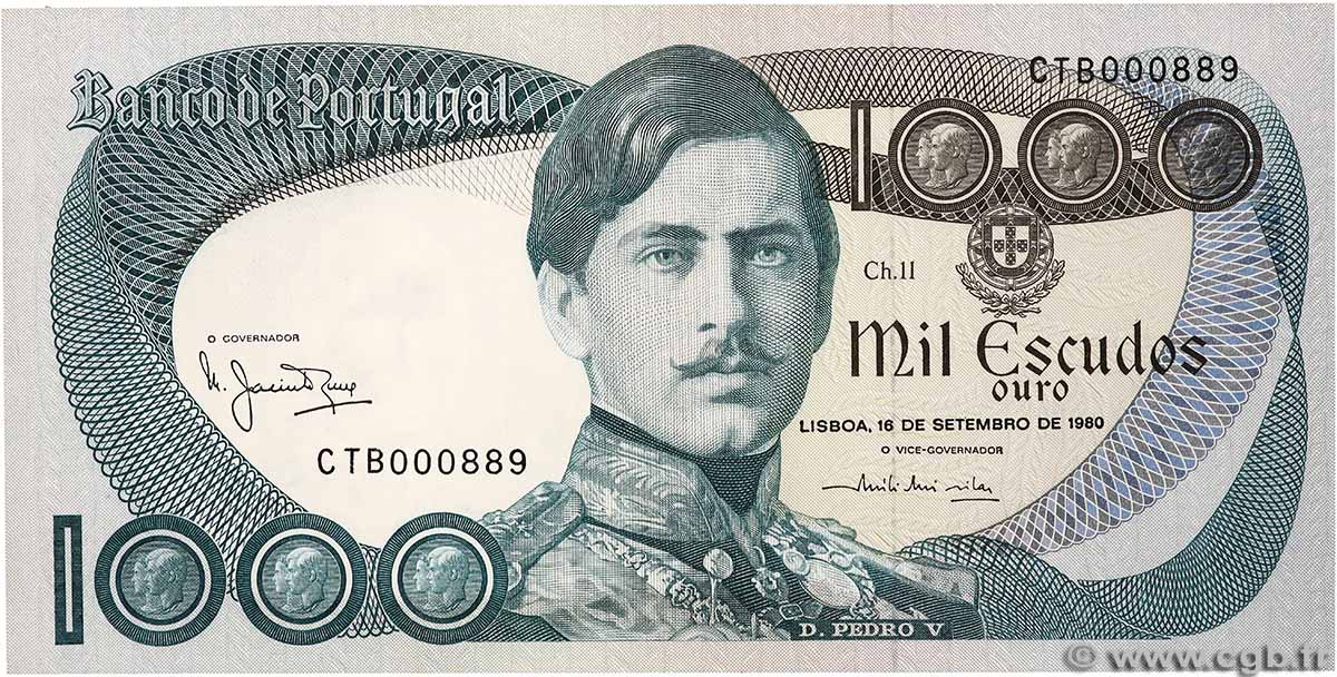 1000 Escudos Petit numéro PORTUGAL 1980 P.175b SPL
