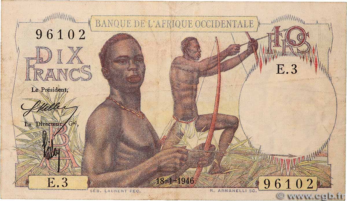 10 Francs FRENCH WEST AFRICA 1946 P.37 F+