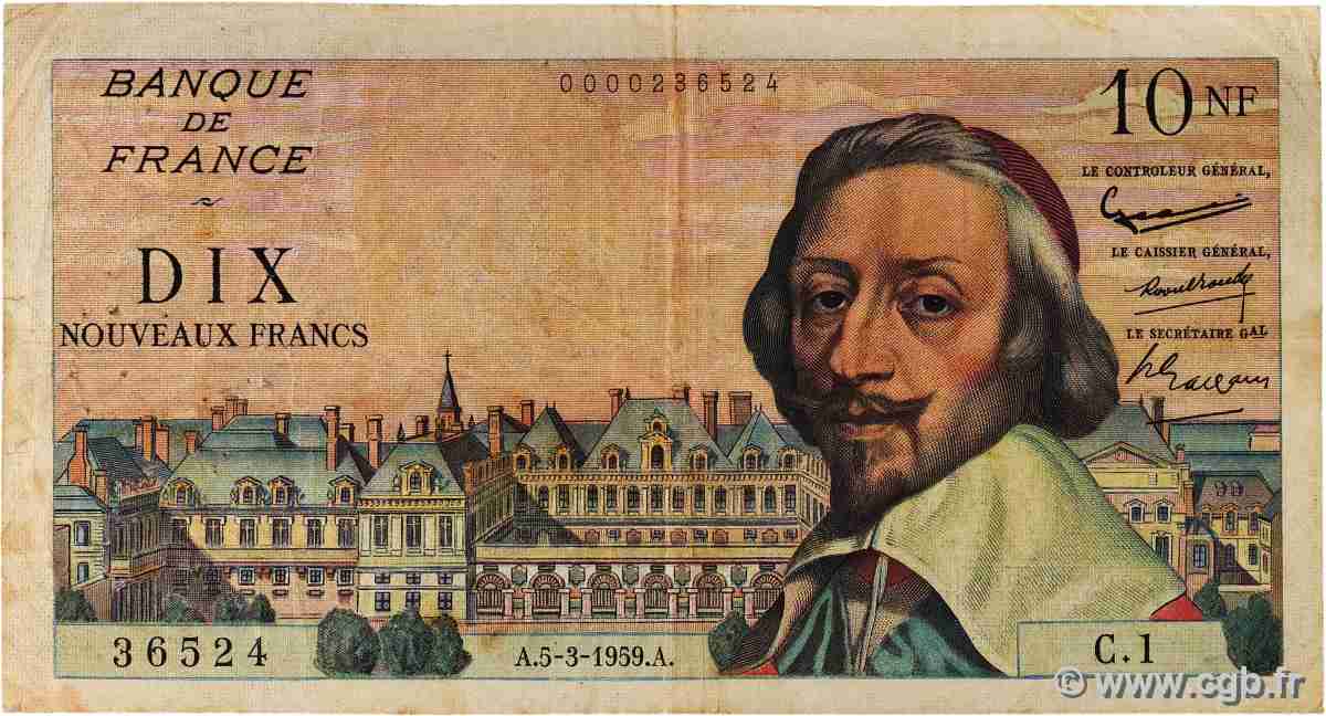 10 Nouveaux Francs RICHELIEU Petit numéro FRANCE 1959 F.57.01 F
