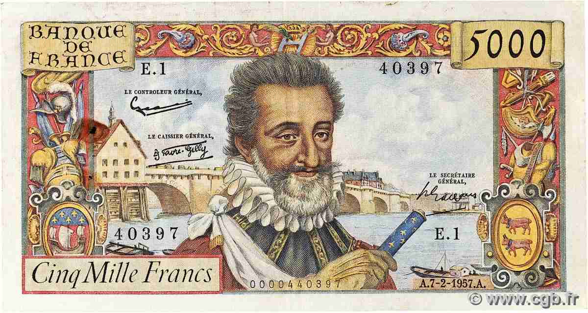 5000 Francs HENRI IV Petit numéro FRANCE 1957 F.49.01 F+