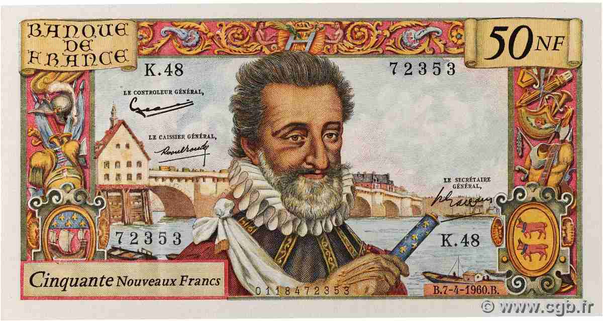50 Nouveaux Francs HENRI IV FRANCE 1960 F.58.05 XF-