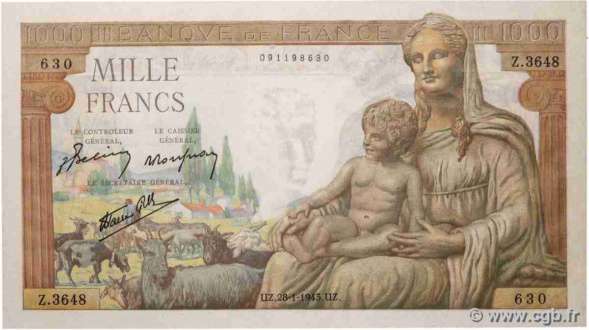 1000 Francs DÉESSE DÉMÉTER FRANCE 1943 F.40.17 pr.NEUF