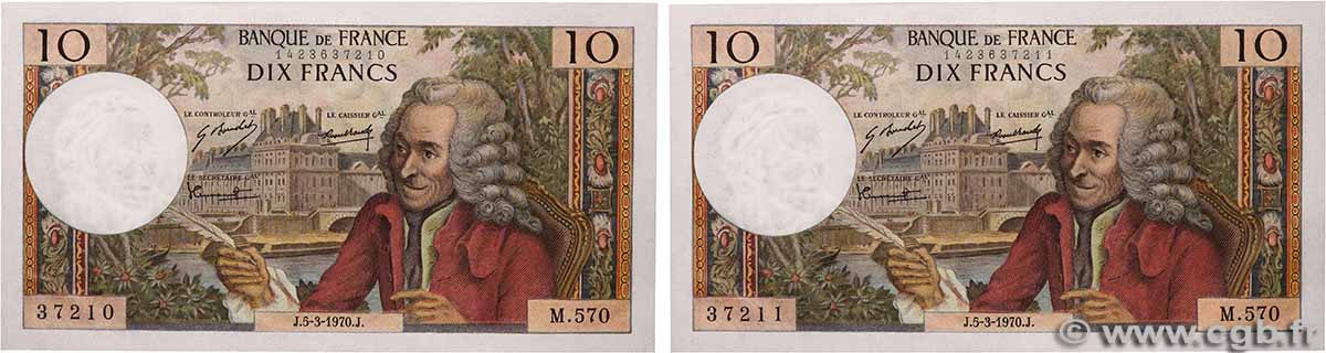 10 Francs VOLTAIRE Consécutifs FRANCE 1970 F.62.43 pr.NEUF