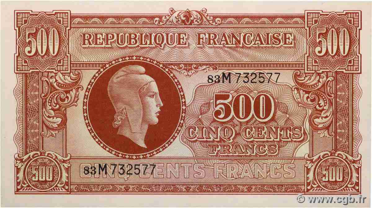500 Francs MARIANNE fabrication anglaise FRANCE 1945 VF.11.02 NEUF