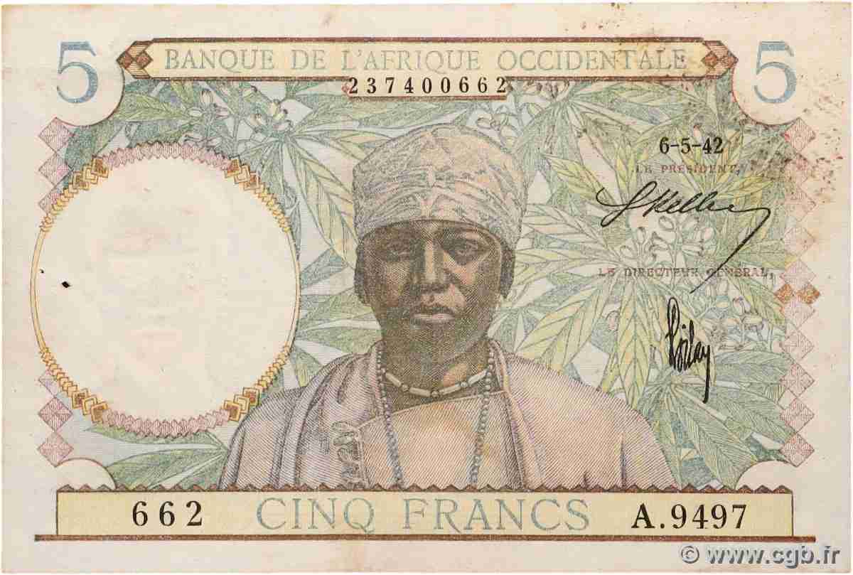 5 Francs FRENCH WEST AFRICA (1895-1958) 1942 P.25 VF