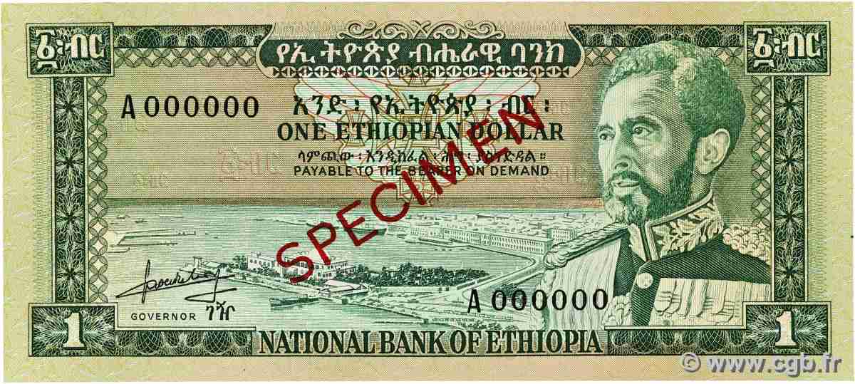 1 Dollar Spécimen ETIOPIA 1966 P.25s FDC