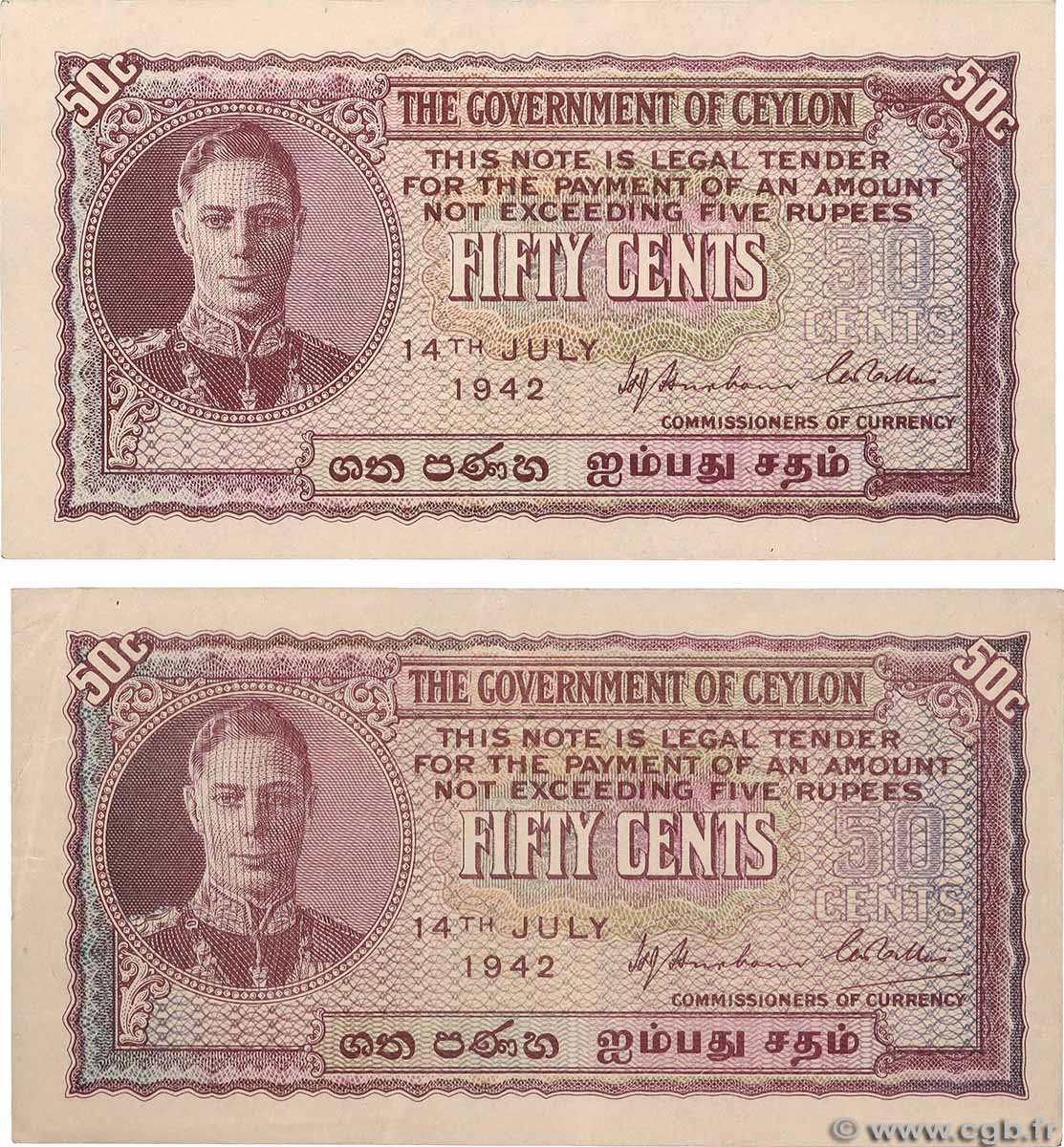 50 Cents Lot CEYLON 1942 P.045a XF+
