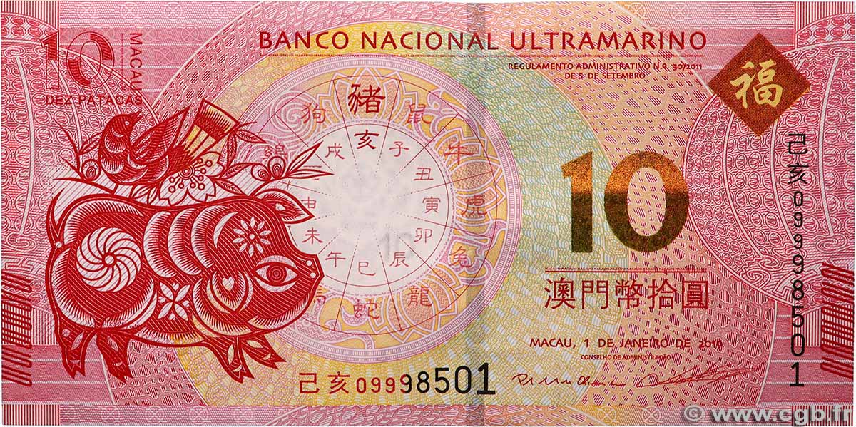 10 Patacas MACAU 2019 P.088D UNC