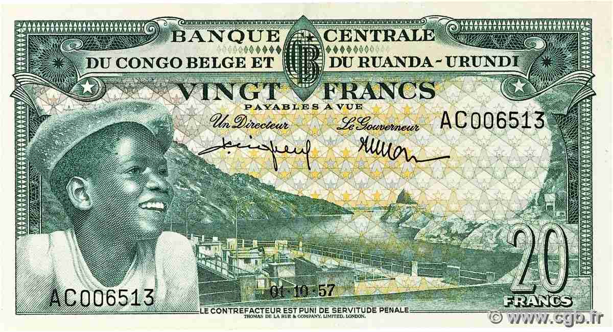 20 Francs BELGIAN CONGO 1957 P.31 AU-