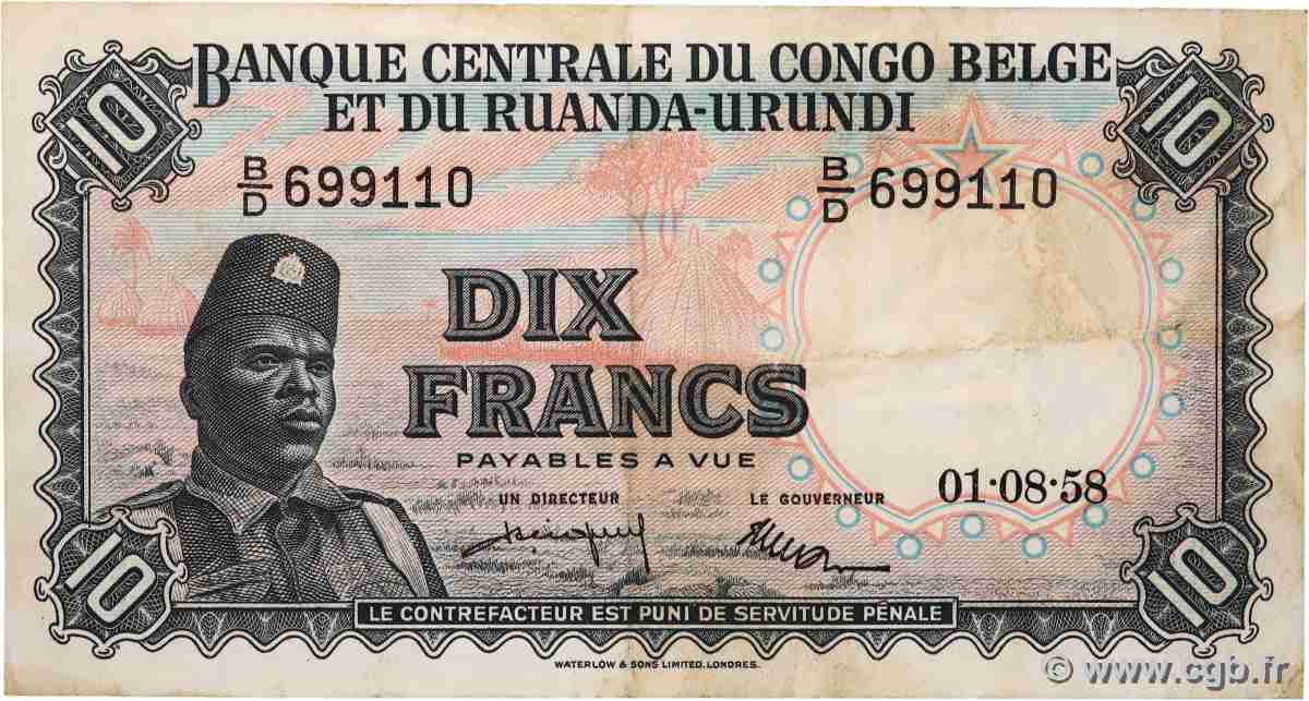 10 Francs BELGISCH-KONGO 1958 P.30b SS