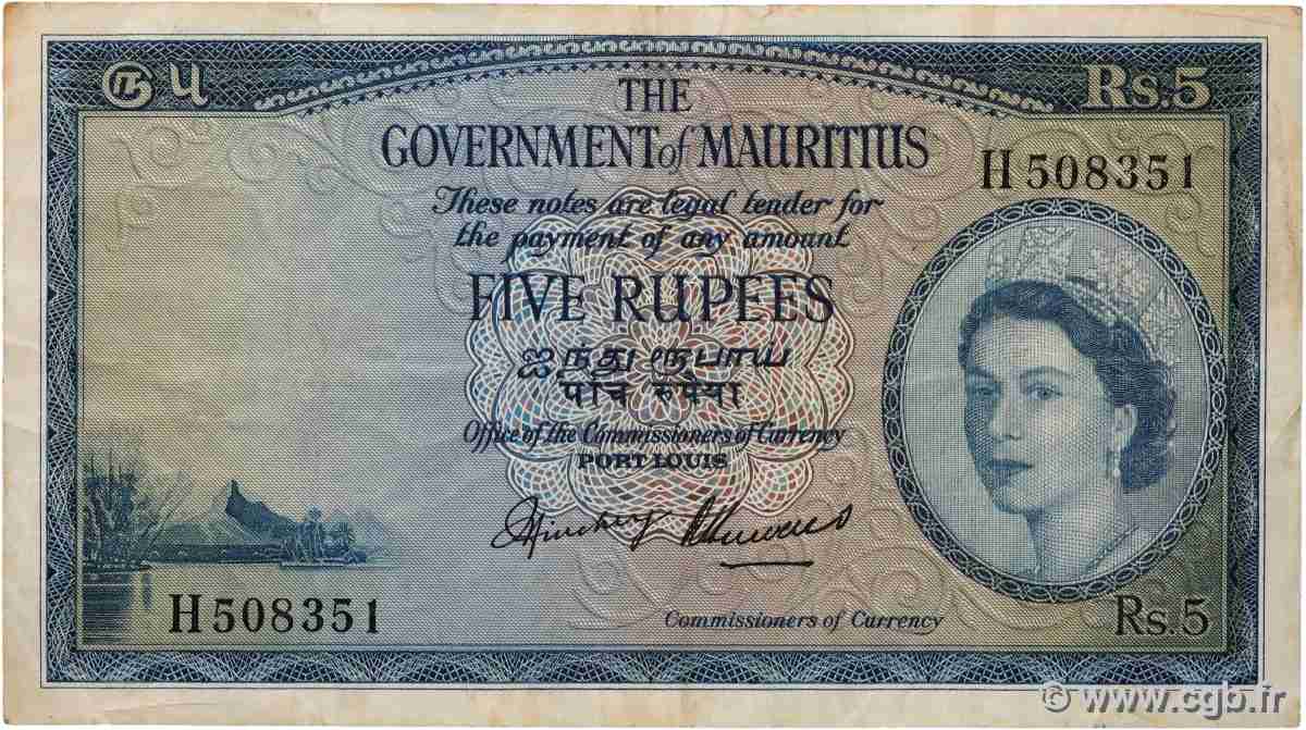5 Rupees ÎLE MAURICE 1954 P.27 TB+
