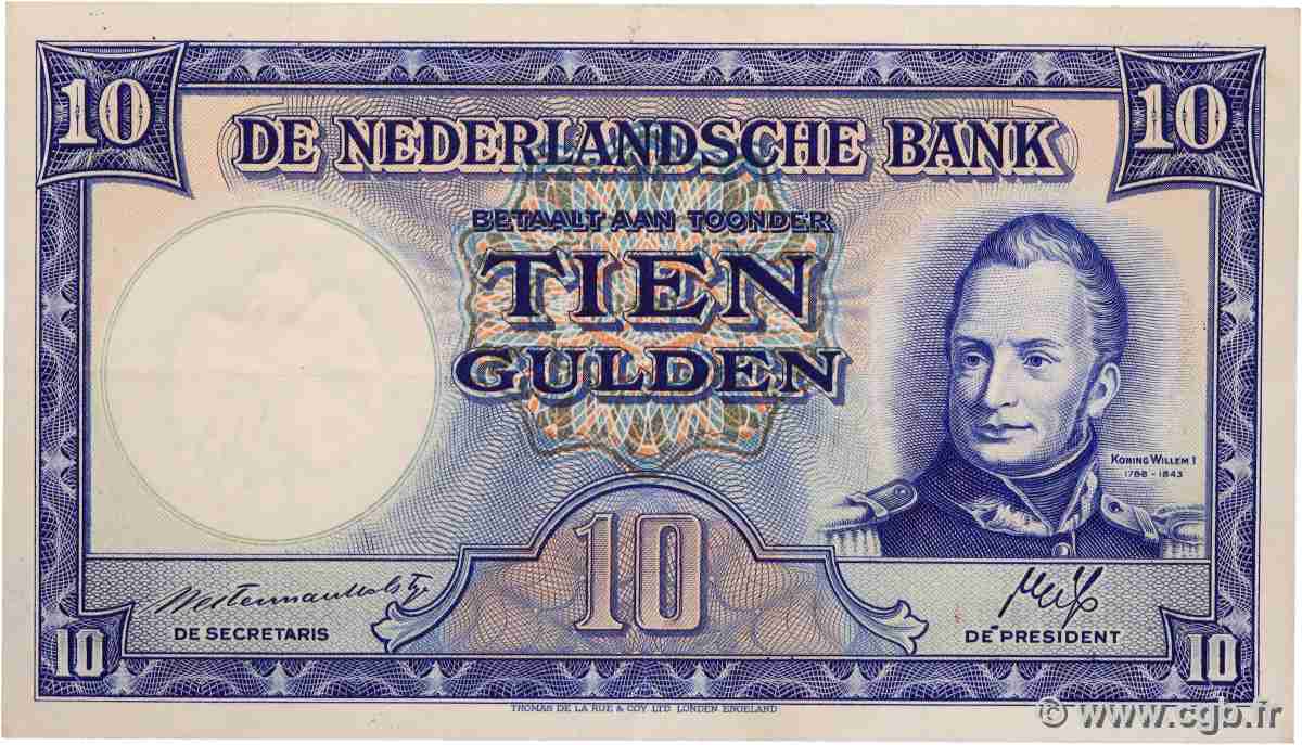 10 Gulden NIEDERLANDE 1945 P.075a VZ