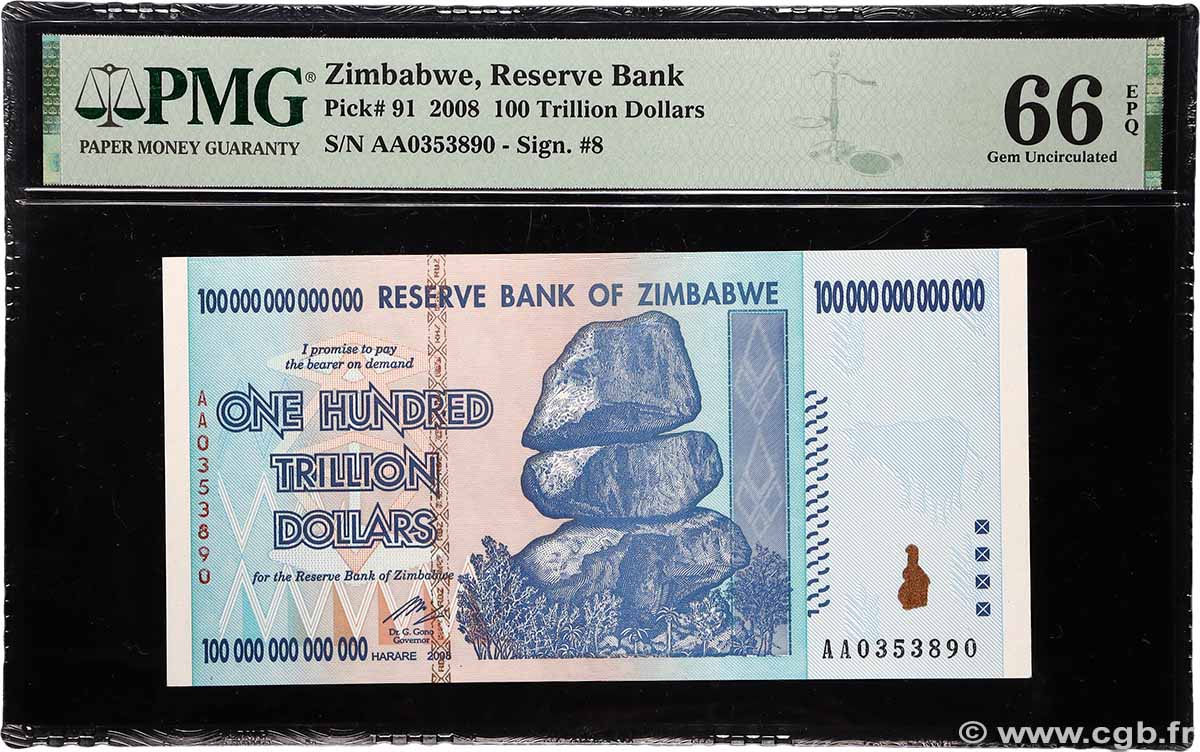100 Trillion Dollars ZIMBABWE 2008 P.091a UNC