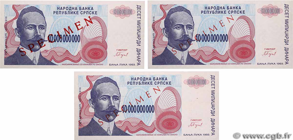 10000000000 Dinara Lot BOSNIA-HERZEGOVINA 1993 P.159s SC+