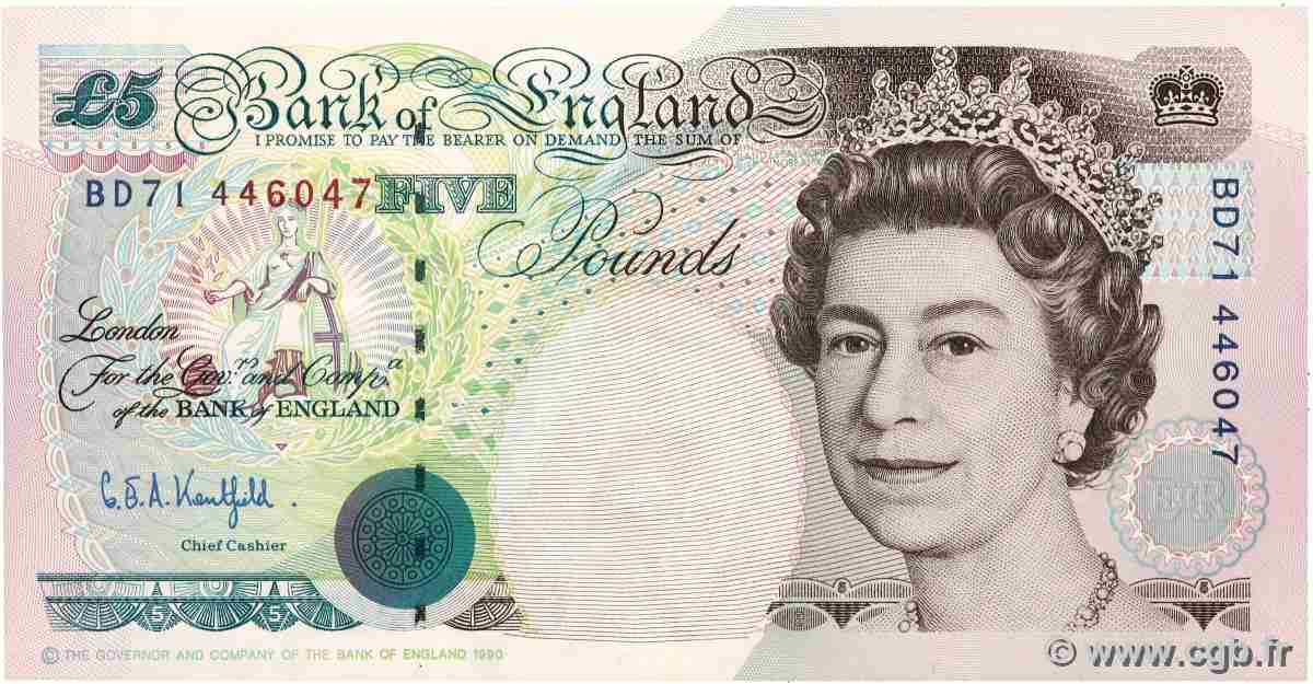 5 Pounds ANGLETERRE 1991 P.382Aa SUP