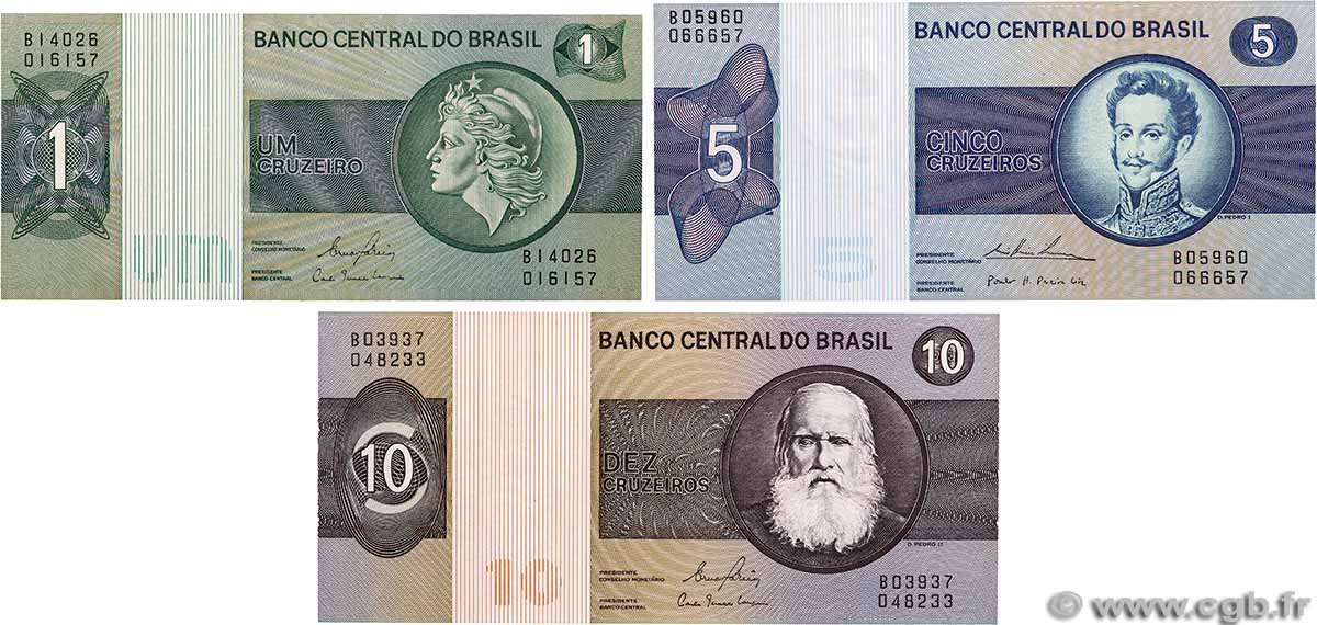 1, 5, 10 Cruzeiro Lot BRAZIL 1981 P.191Ac, P.192b et P.193e UNC-