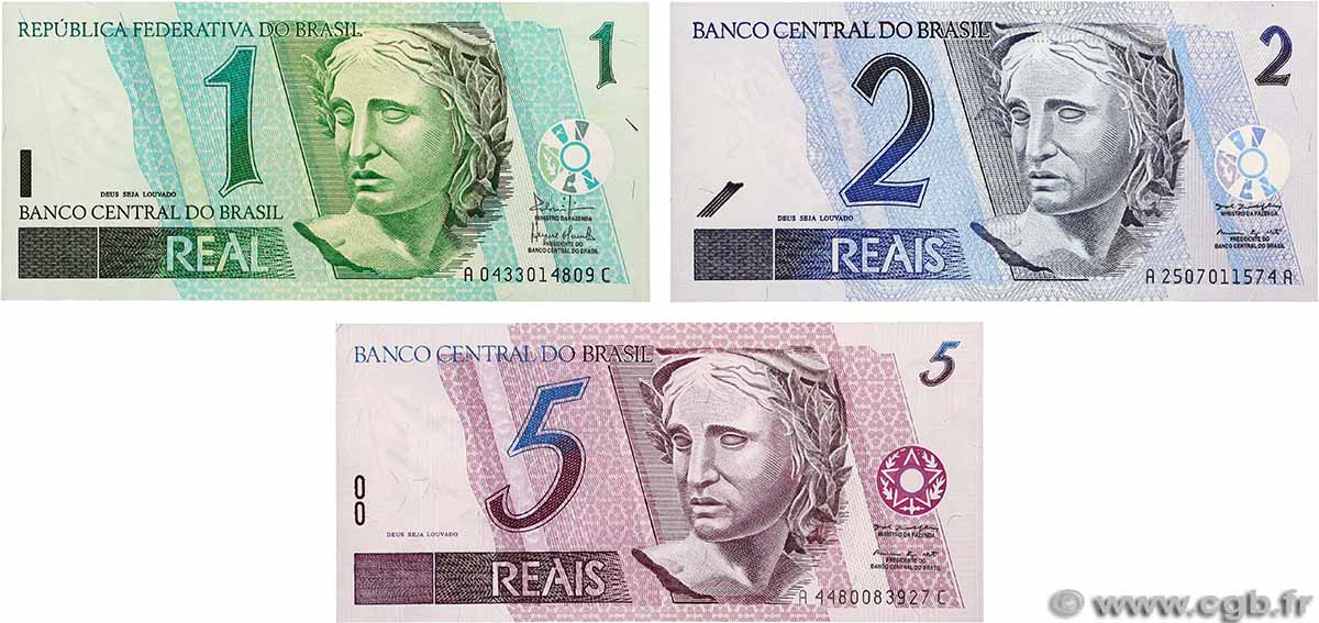 1, 2, 5 Reais Lot BRASILE 1994 P.251 FDC