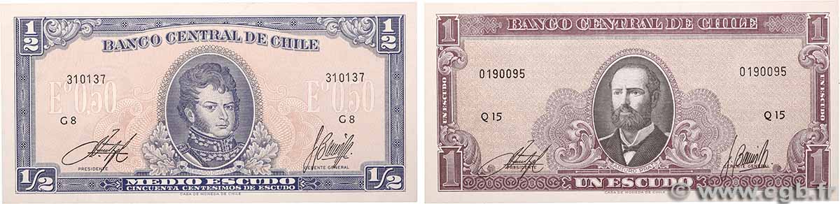 1/2 et 1 Escudo Lot CHILE
1970 P.134Aa et P.136 FDC