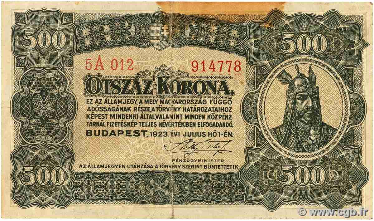 500 Korona HUNGARY 1923 P.074a VF