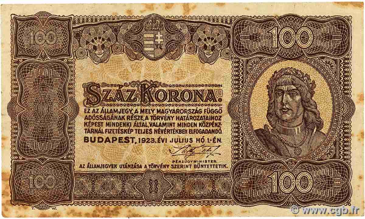 100 Korona HONGRIE 1923 P.073a TTB
