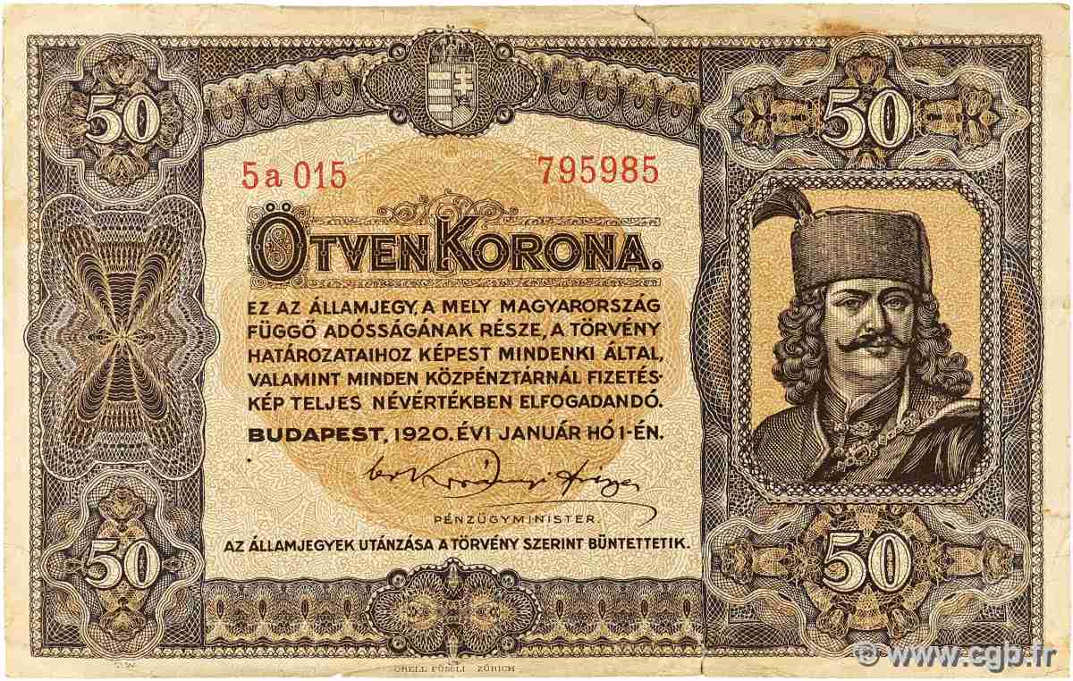 50 Korona HUNGARY 1920 P.062 F+