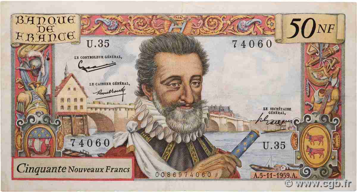 50 Nouveaux Francs HENRI IV FRANCE 1959 F.58.04 TTB