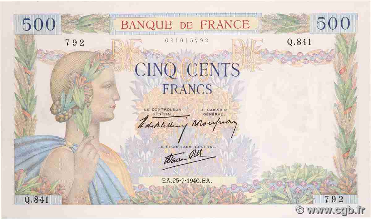 500 Francs LA PAIX FRANKREICH 1940 F.32.05 ST