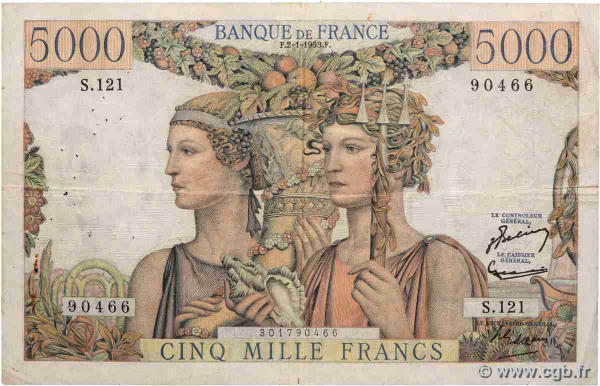 5000 Francs TERRE ET MER FRANCIA 1953 F.48.08 BC+