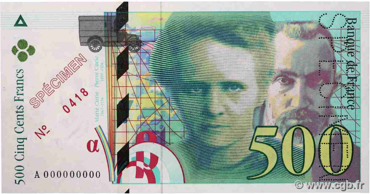 500 Francs PIERRE ET MARIE CURIE Spécimen FRANCE 1994 F.76.01Spn pr.NEUF
