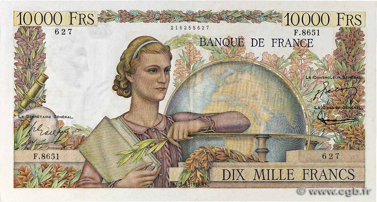 10000 Francs GÉNIE FRANÇAIS FRANCE 1955 F.50.74 XF+