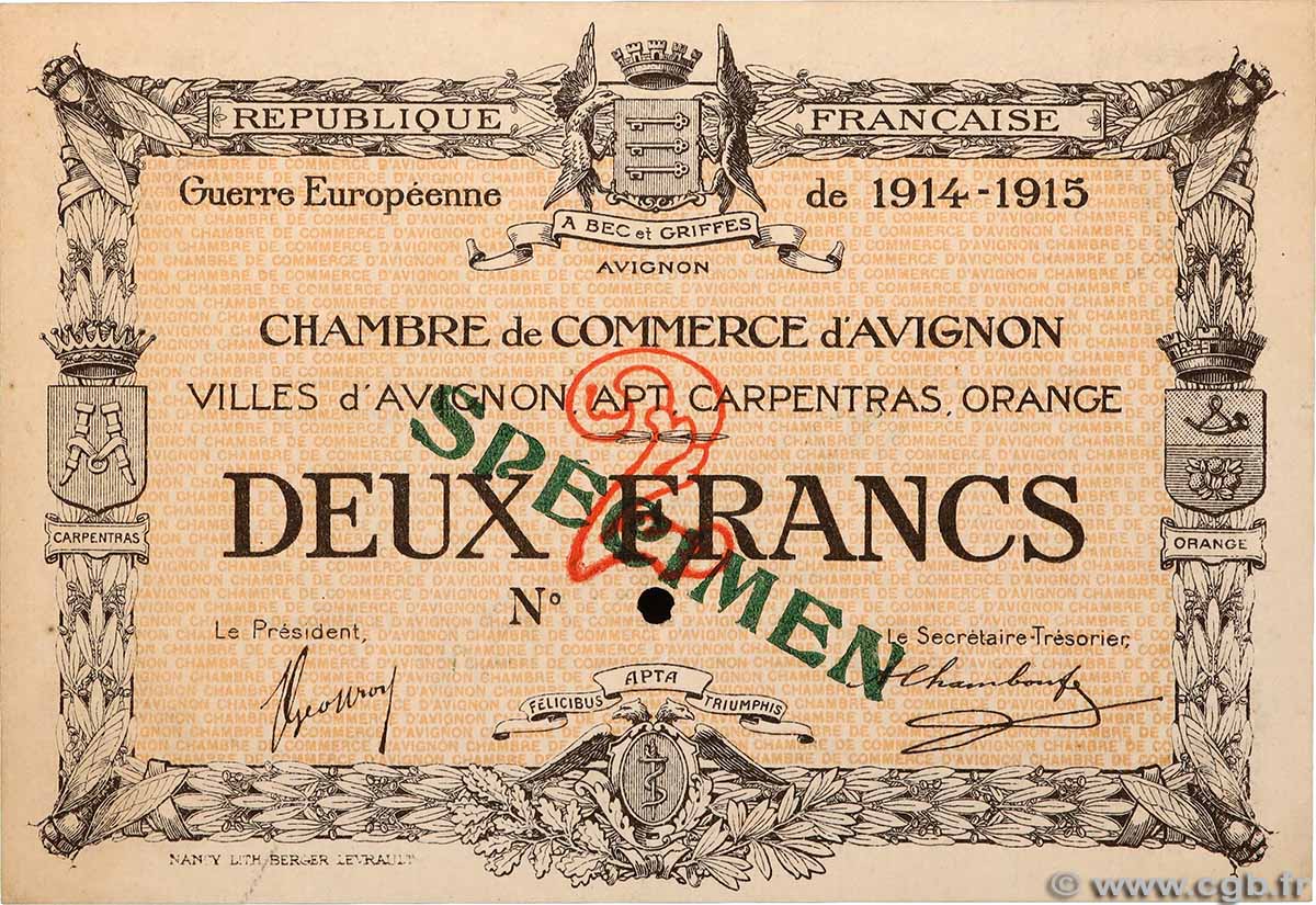 2 Francs Spécimen FRANCE regionalismo y varios Avignon 1915 JP.018.12 SC+
