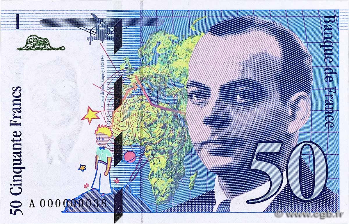 50 Francs SAINT-EXUPÉRY Petit numéro FRANCE 1992 F.72.01aA1 UNC
