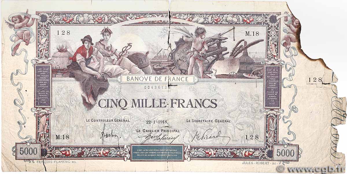 5000 Francs FLAMENG FRANCE 1918 F.43.01 AB