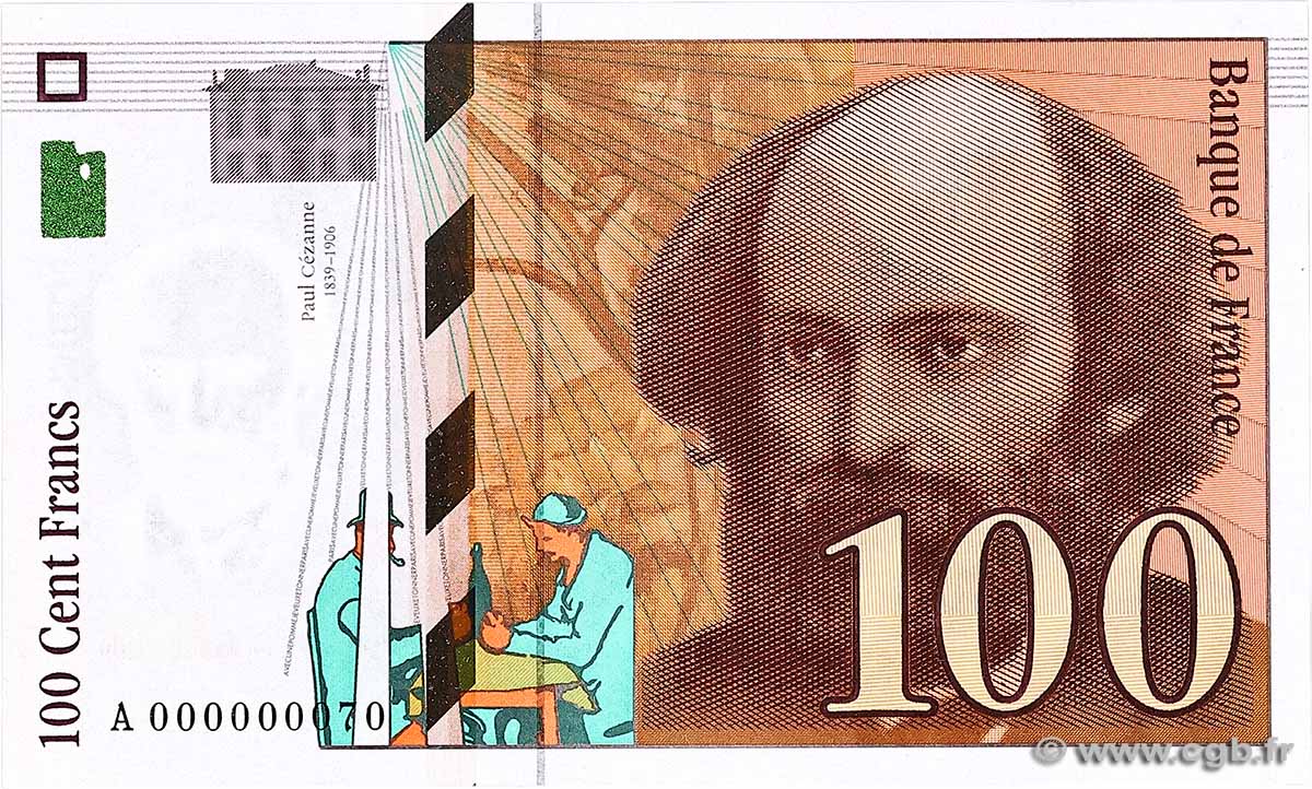 100 Francs CÉZANNE Petit numéro FRANCE 1997 F.74.01A UNC