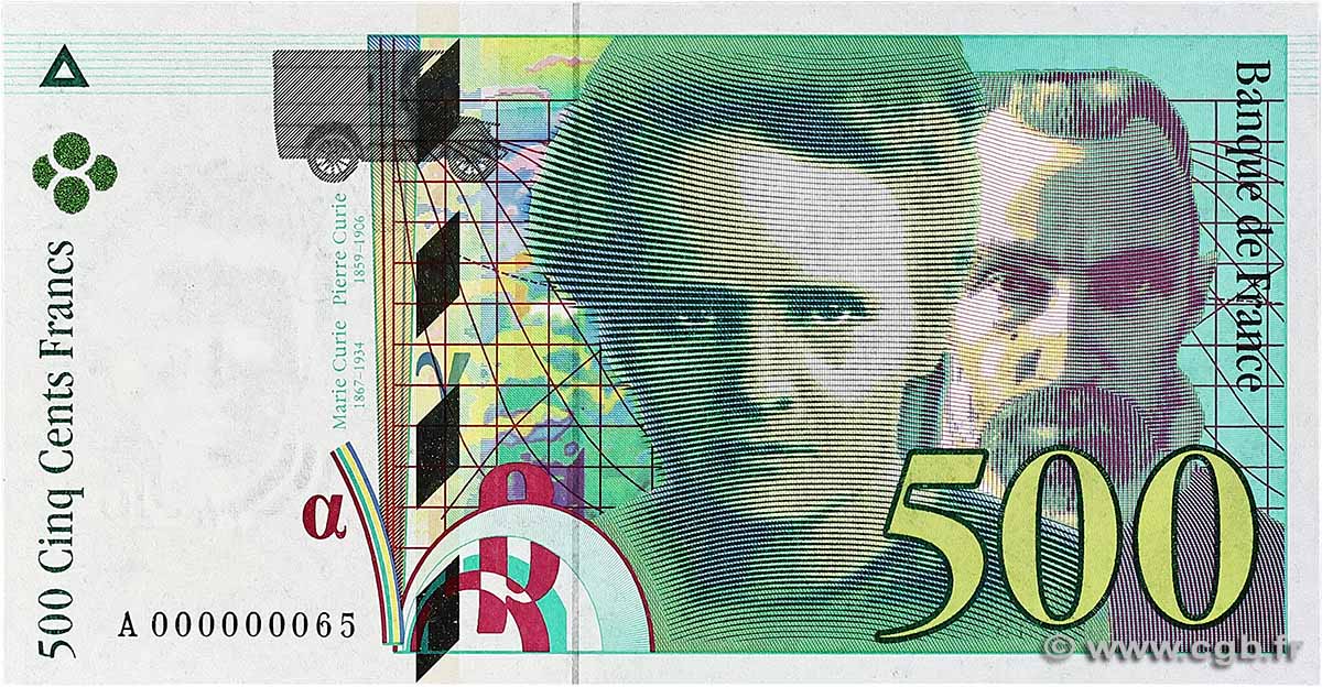 500 Francs PIERRE ET MARIE CURIE Petit numéro FRANCE 1994 F.76.01A UNC