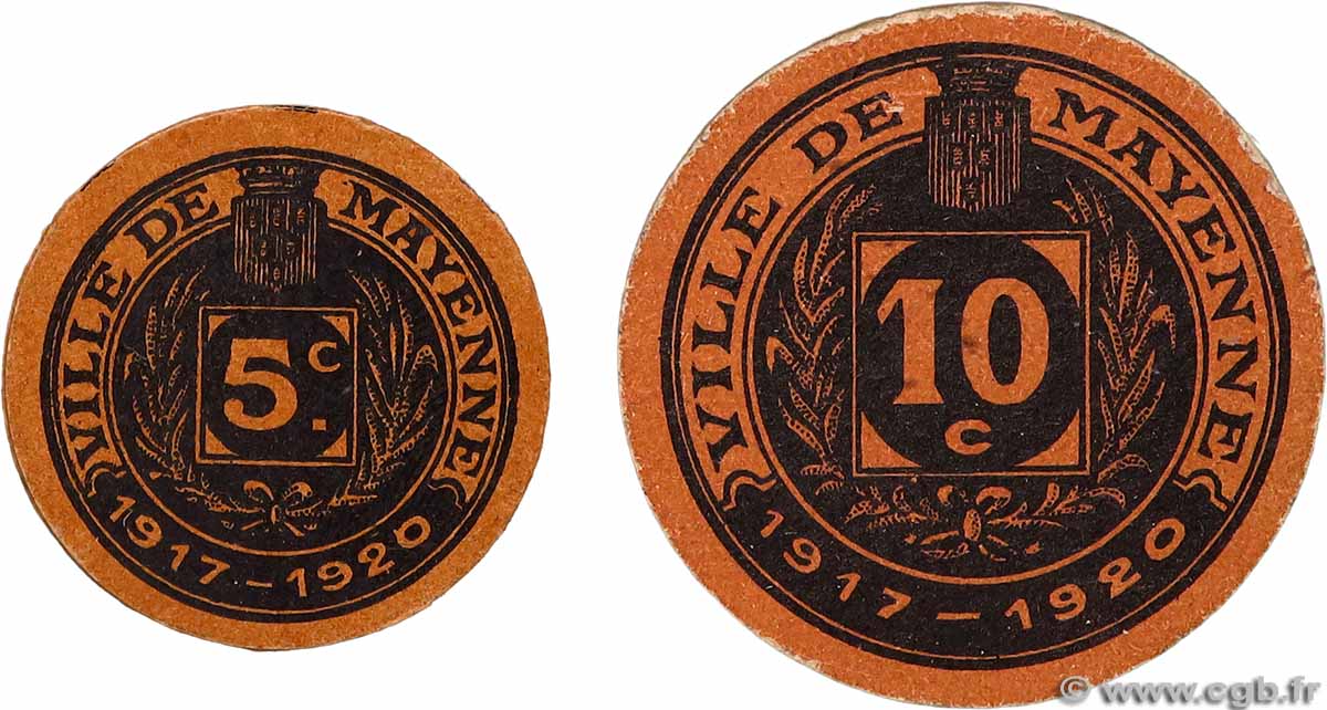 5 et 10 Centimes Lot FRANCE régionalisme et divers Mayenne 1917 JP.53-37 et JP.53-38 SPL