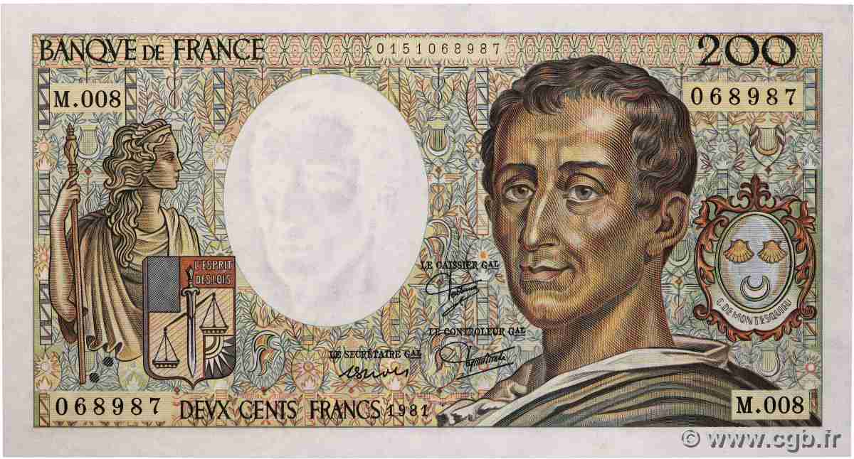 200 Francs MONTESQUIEU FRANCE 1981 F.70.01 pr.NEUF