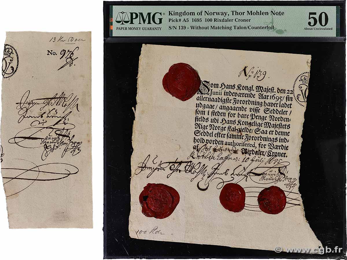 100 Rixdaler Croner NORVÈGE 1695 P.A05a XF+