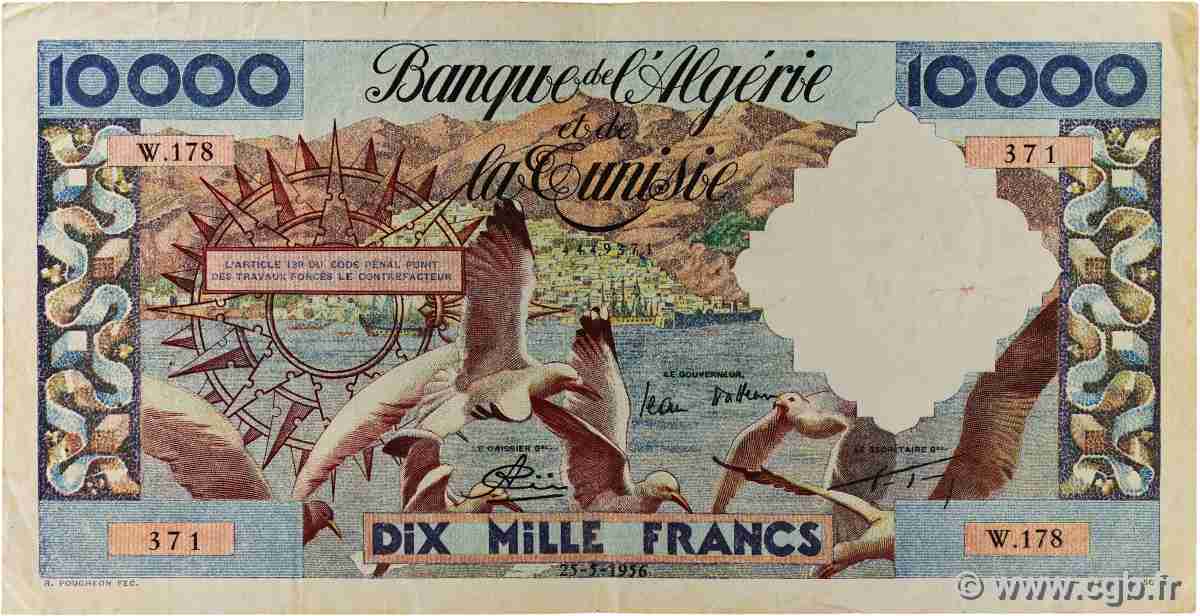 10000 Francs ALGERIA 1956 P.110 q.BB